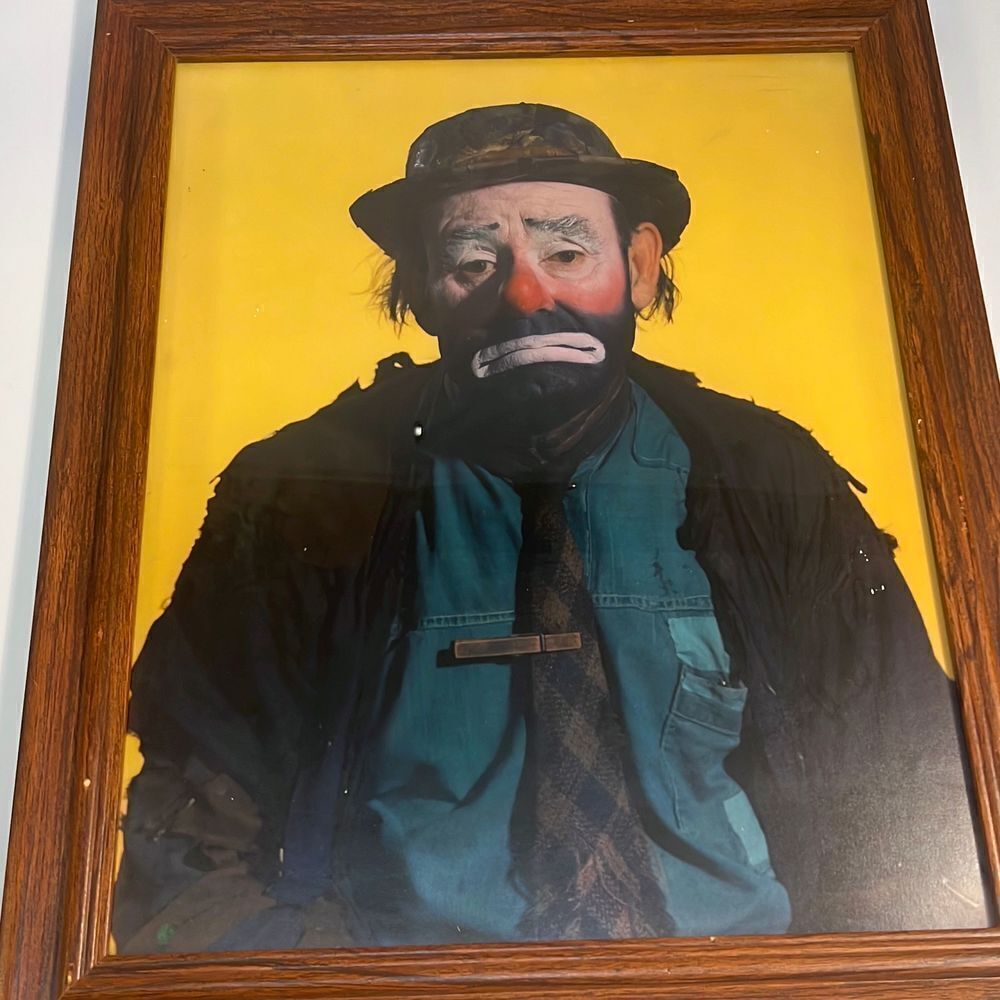 ‎Sad clown wood framed portrait